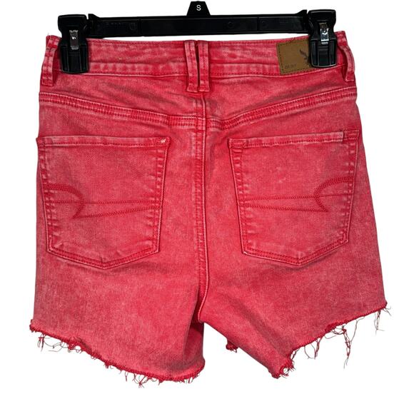 American Eagle SZ 2 Shorts Mid-Rise Stretch Zip-Fly Rear Frayed Hems Pink Wash - Picture 2 of 7